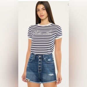 Dark Denim Distressed Shorts with frayed hem